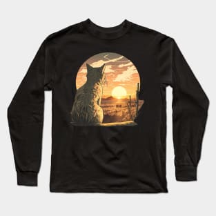 Cat Watching Sunset Scene Long Sleeve T-Shirt